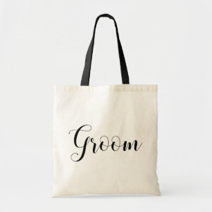 Groom. Black and white elegant script wedding Tote Bag