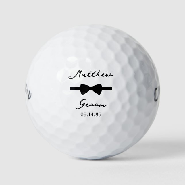 Groom Black Bow Tie Golf Balls (Front)