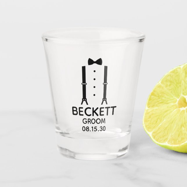 Groom Black Bow Tie Shot Glass (Front)