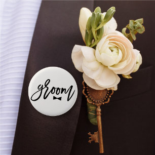 Groom Black Brush Script Bow Tie Wedding Party 6 Cm Round Badge