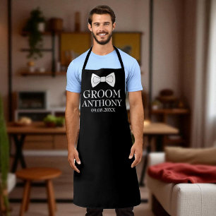 Groom Black Elegant Bachelor party Wedding  Apron