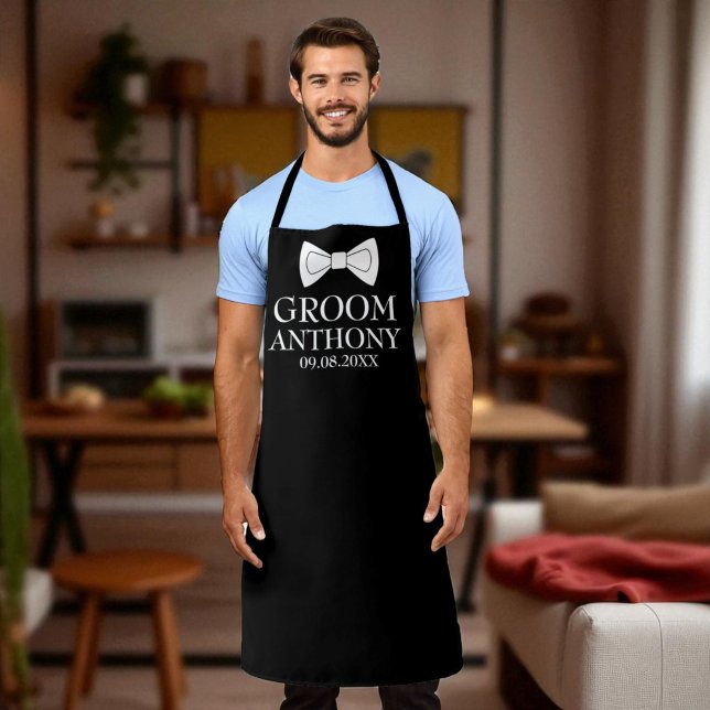 Groom Black Elegant Bachelor party Wedding  Apron (Creator Uploaded)