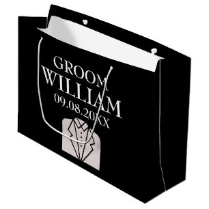 Groom Black Elegant Modern Name Gifts Wedding Large Gift Bag