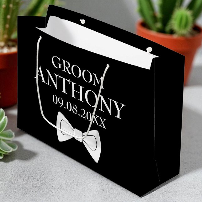 Groom Black Elegant Modern Name Gifts Wedding Large Gift Bag (Creator Uploaded)
