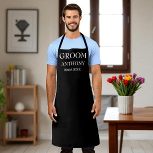 Groom Black Elegant Modern Wedding  Apron