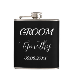 Groom Black Elegant Simple Gifts Wedding  Hip Flask