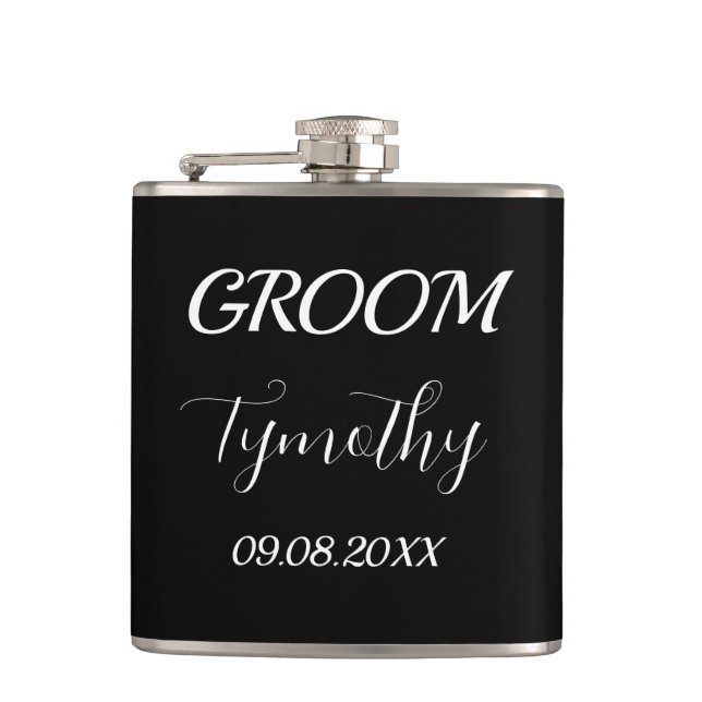 Groom Black Elegant Simple Gifts Wedding  Hip Flask (Front)