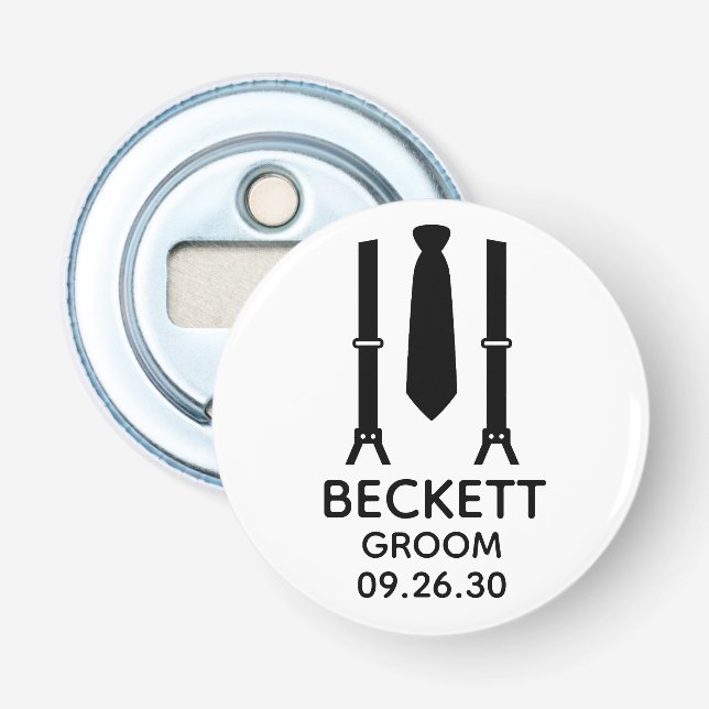 Groom Black Tie Bottle Opener (Front)