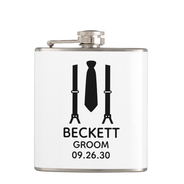 Groom Black Tie Hip Flask (Front)