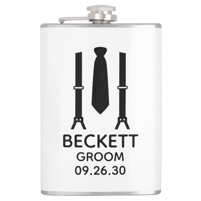 Groom Black Tie Hip Flask (Front)