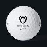 Groom Black Tuxedo With Bow Tie Golf Balls<br><div class="desc">These golf balls are a great favor for the groom in your wedding party. They feature a fabulous tuxedo and bow tie in black. With a first name in a traditional CAP font and the word groom in a coordinating script font also in black they're perfect for the groom. They'd...</div>