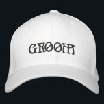 Groom black & white elegant chic wedding embroidered hat<br><div class="desc">Groom black text white elegant stylish chic Embroidered Baseball Cap.
Available in many colours and style options.</div>