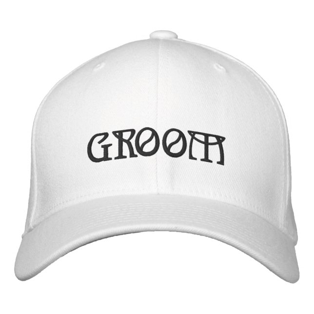 Groom black & white elegant chic wedding embroidered hat (Front)