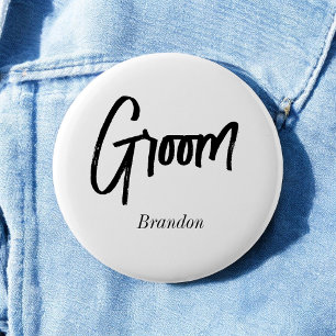 Groom Black White Script Wedding 6 Cm Round Badge