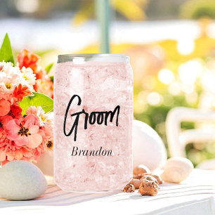 Groom Black White Script Wedding  Can Glass