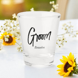 Groom Black White Script Wedding   Shot Glass