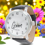 Groom Black White Script Wedding  Watch<br><div class="desc">Groom Black White Script Wedding Watch. Check out our store collection below for matching items.</div>