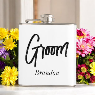 Groom Black White Wedding Hip Flask