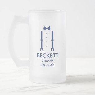 Groom Blue Bow Tie Frosted Glass Beer Mug