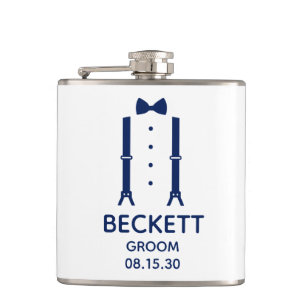 Groom Blue Bow Tie Hip Flask