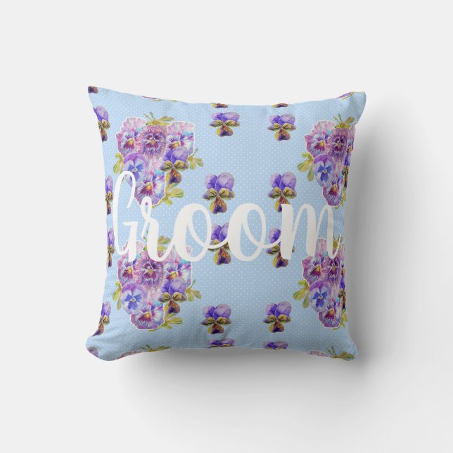 Groom Blue Flowers Floral Wedding Decor Cushion (Front)