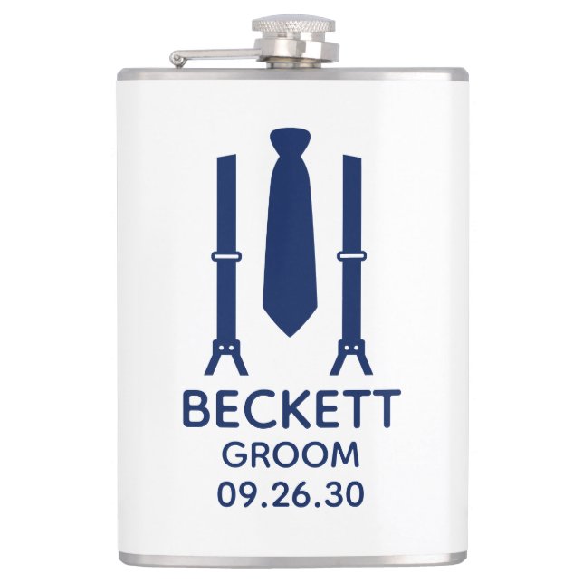Groom Blue Tie Hip Flask (Front)