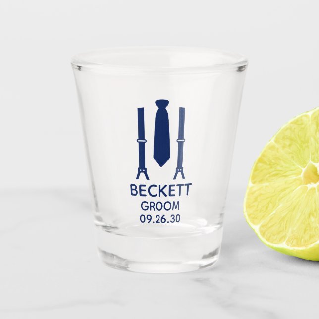 Groom Blue Tie Shot Glass (Front)