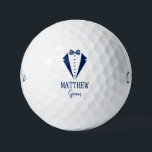 Groom Blue Tuxedo With Striped Bow Tie Golf Balls<br><div class="desc">These golf balls are a great favor for the groom in your wedding party. They feature a fabulous tuxedo and striped bow tie in blue. With a first name in a traditional CAP font and the word groom in a coordinating script font also in blue they're perfect for the groom....</div>