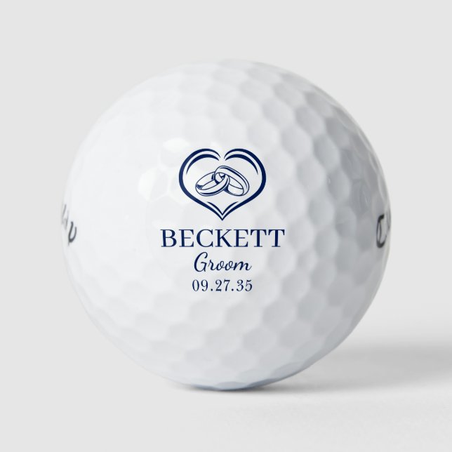 Groom Blue Wedding Rings Golf Balls (Front)