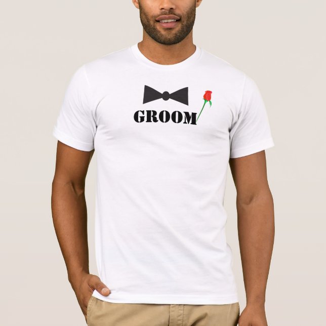 Groom Bowtie Red Rose T-shirts (Front)