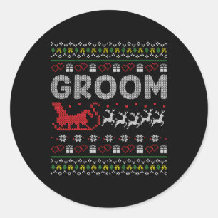 Groom Bride Christmas Xmas Ugly Matching Couple Gi Classic Round Sticker