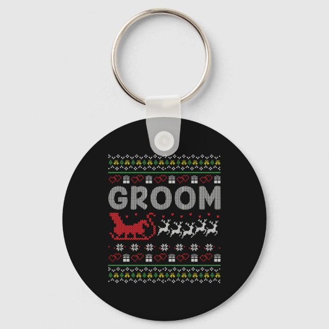 Groom Bride Christmas Xmas Ugly Matching Couple Gi Key Ring (Front)