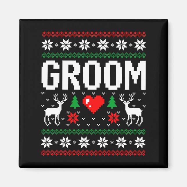 Groom bride engaged married couple ugly christmas magnet (Front)