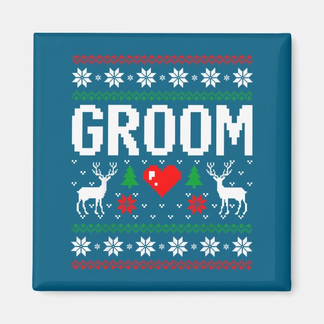 Groom bride engaged married couple ugly christmas magnet (Front)