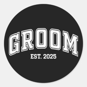 Groom Bride Est. 2025 Retro Just Married Couples W Classic Round Sticker