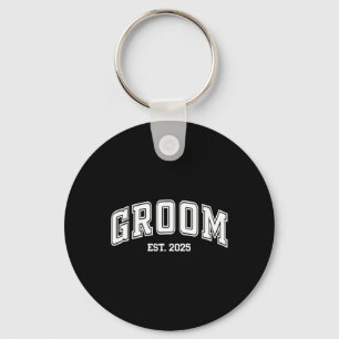 Groom Bride Est. 2025 Retro Just Married Couples W Key Ring