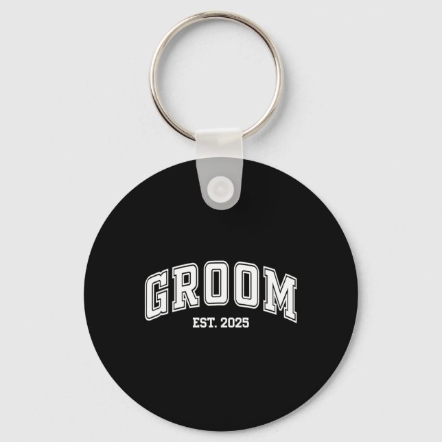 Groom Bride Est. 2025 Retro Just Married Couples W Key Ring (Front)
