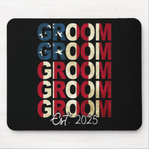 Groom Bride Est. 2025 Us Flag Just Married Couples Mouse Mat