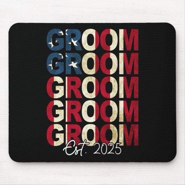 Groom Bride Est. 2025 Us Flag Just Married Couples Mouse Mat (Front)