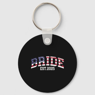Groom Bride Est. 2025 Usa Flag Just Married Couple Key Ring