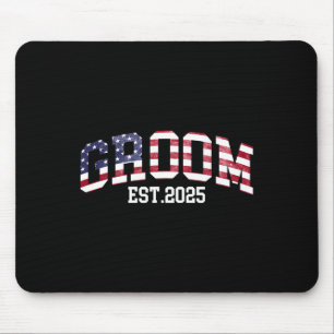 Groom Bride Est. 2025 Usa Flag Just Married Couple Mouse Mat