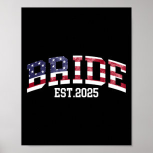 Groom Bride Est. 2025 Usa Flag Just Married Couple Poster