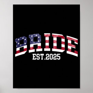 Groom Bride Est. 2025 Usa Flag Just Married Couple Poster