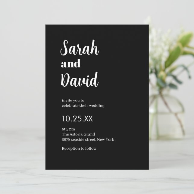 Groom Bride Modern black and white wedding Invitation (Standing Front)
