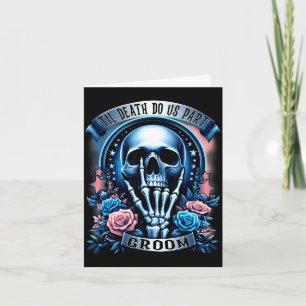 Groom bride skeleton gothic halloween engagement card