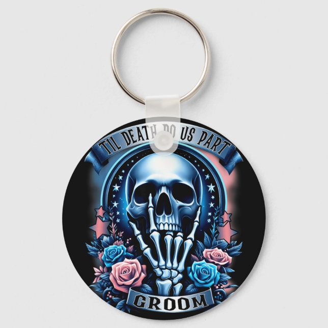Groom bride skeleton gothic halloween engagement key ring (Front)