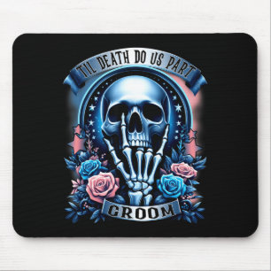 Groom bride skeleton gothic halloween engagement mouse mat
