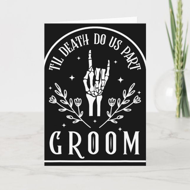 Groom Bride Skeleton Gothic Halloween Engagement W Card (Front)