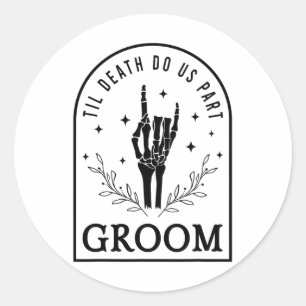 Groom Bride Skeleton Gothic Halloween Engagement W Classic Round Sticker