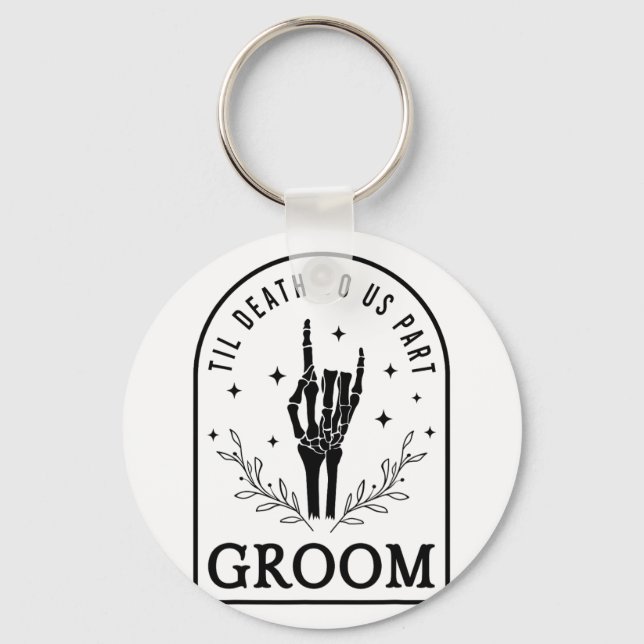 Groom Bride Skeleton Gothic Halloween Engagement W Key Ring (Front)